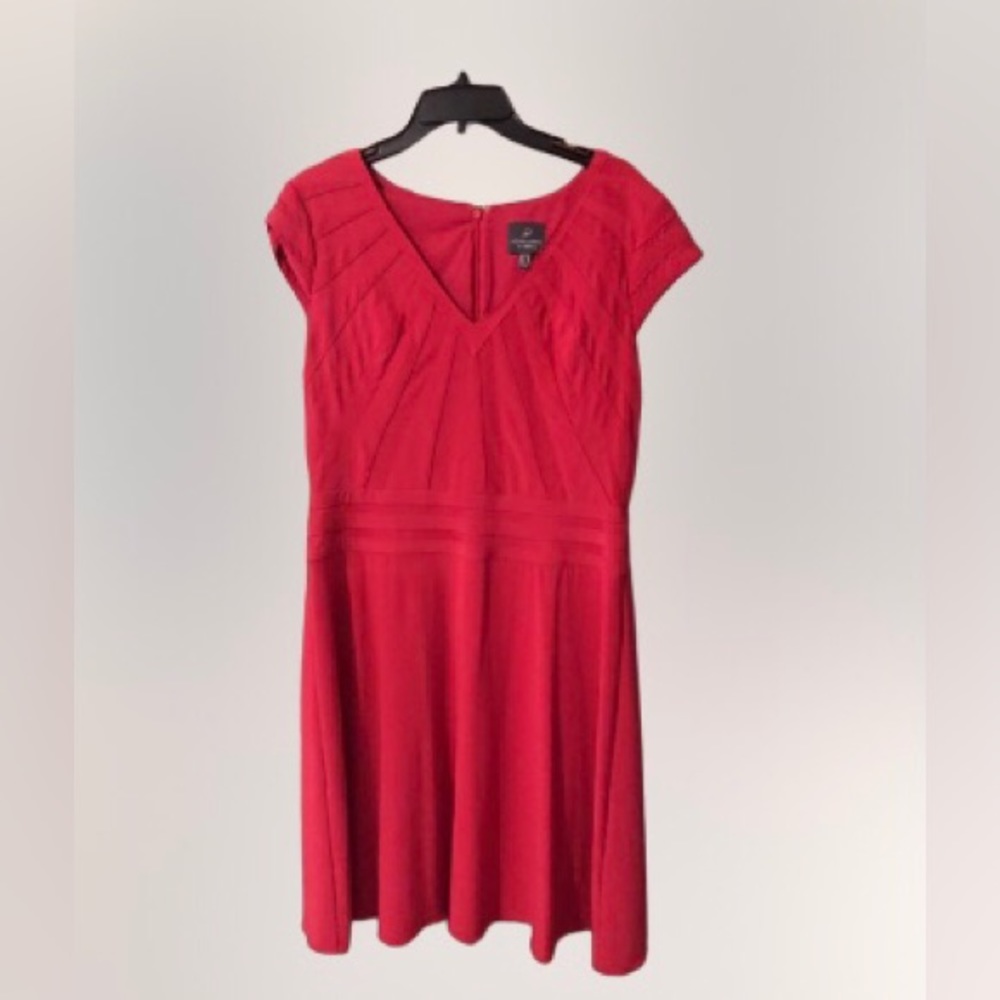 Adrianna Papell Red Dress with intricate bodice design and v-neck, zip back, 14